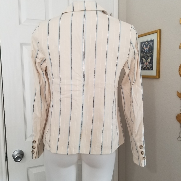 LOFT Linen Blend Cream Striped Cropped Blazer 2 NWT - Picture 4 of 15